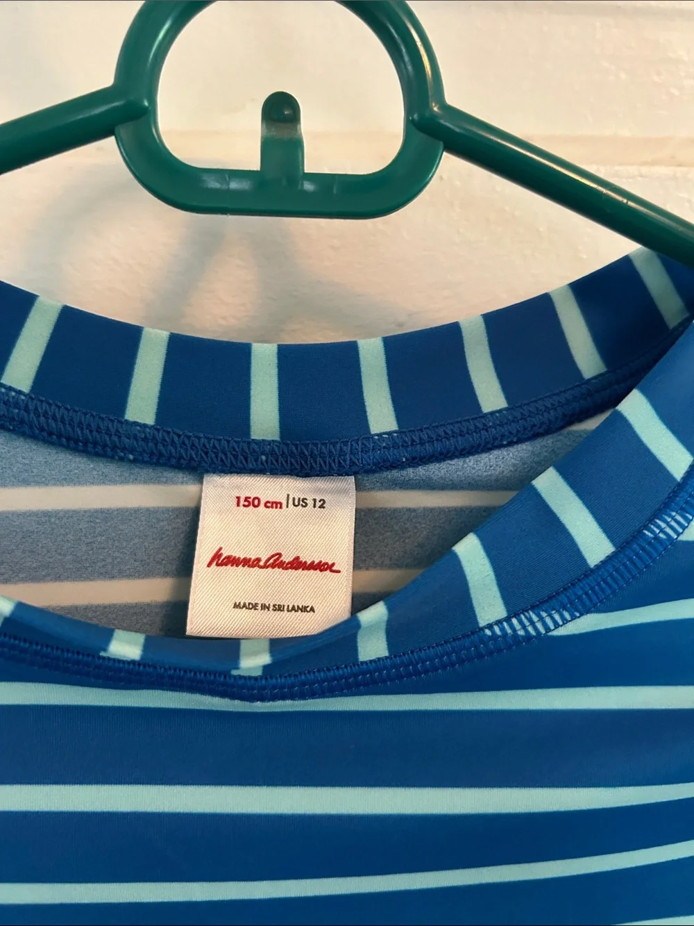 Girls’s Hanna Anderson Blue Striped Long-Sleeve Top Rashguard SPF Sz 12